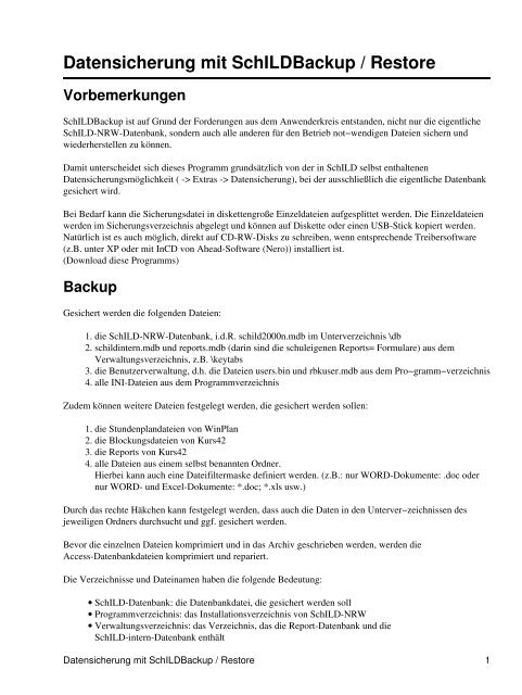 Datensicherung mit SchILDBackup / Restore - SVWS-NRW