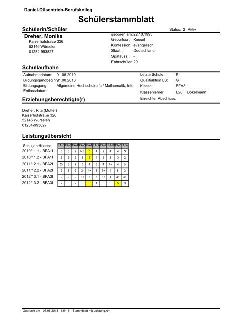 SchÃ¼lerstammblatt - SVWS-NRW