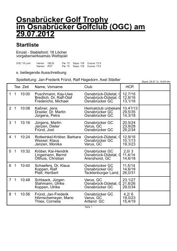 (OGC) am 29.07.2012 Startliste - Osnabrücker Golf Club eV