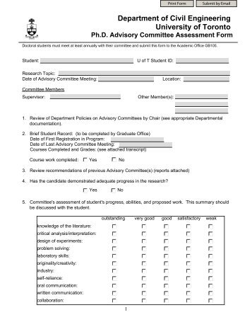 PhD Advisory Committee Assessment Form - Civil Engineering