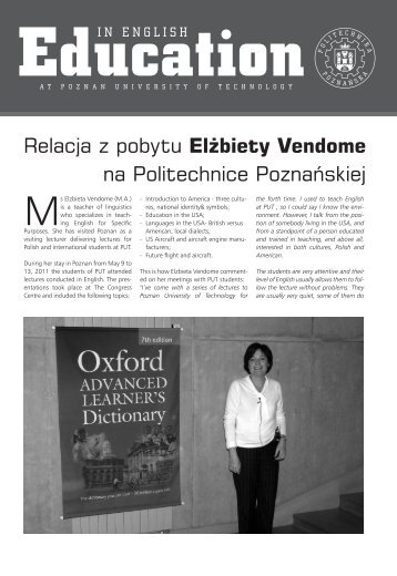 Relacja z pobytu ElÅ¼biety Vendome na Politechnice PoznaÅskiej