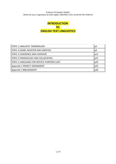 INTRODUCTION TO ENGLISH TEXT LINGUISTICS