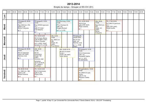 Emploi du temps - Groupe L2 ES CIV (S1) L u n M a rd i M e rc re d i ...