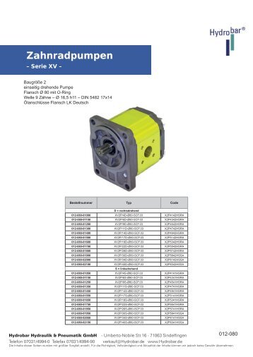 Zahnradpumpen - Hydrobar Hydraulik & Pneumatik GmbH