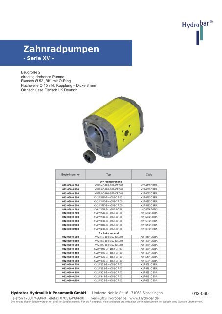Zahnradpumpen - Hydrobar Hydraulik & Pneumatik GmbH