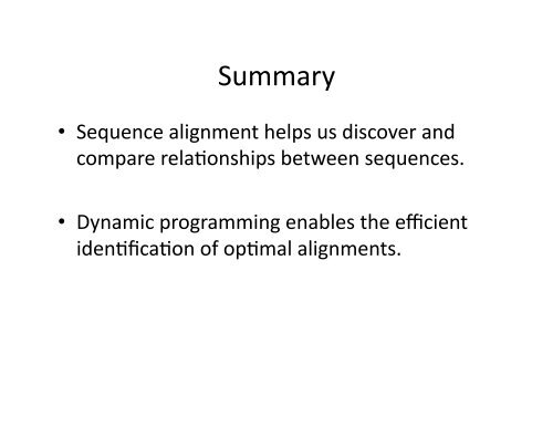 Global Sequence Alignment: the Needleman-âWunsch Algorithm