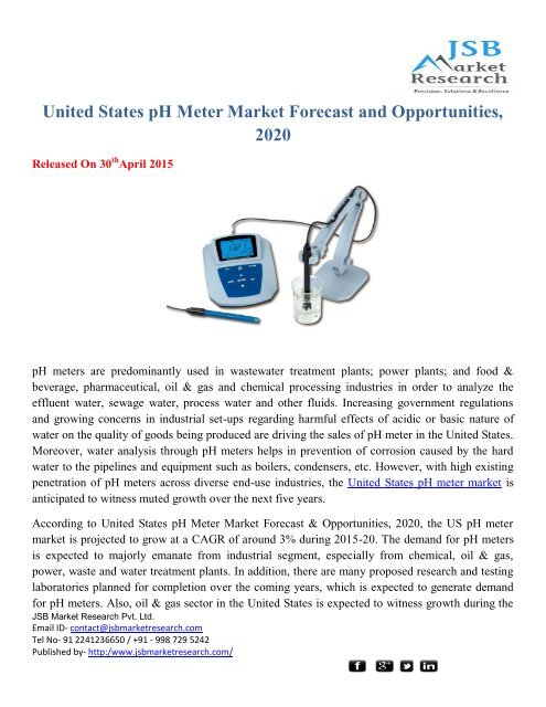 JSB Market Research: United States pH Meter Market Forecast and Opportunities, 2020