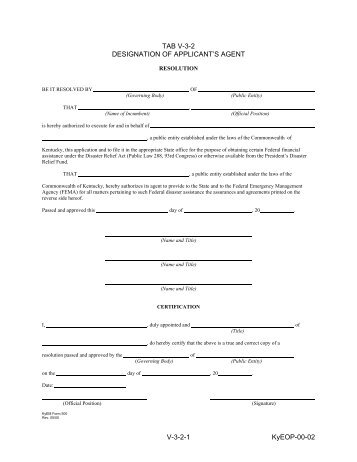 Designation of Applicant Agent Form - Kentucky Emergency ...