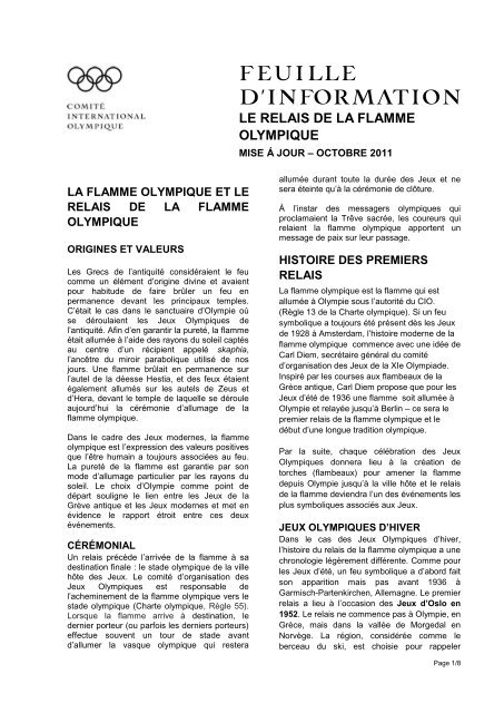 Le Relais De La Flamme Olympique Le Relais De La Flamme Olympique