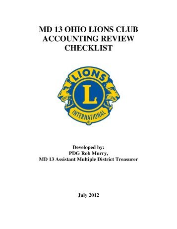 MD 13 OHIO LIONS CLUB ACCOUNTING REVIEW CHECKLIST