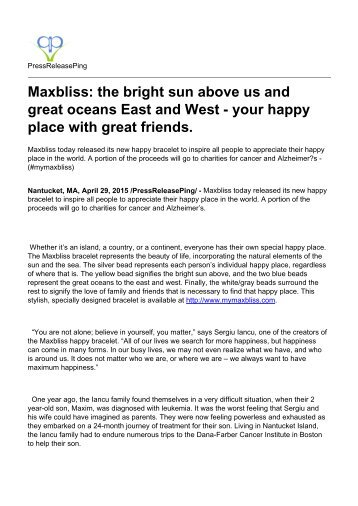 Maxbliss: The Bright Sun Above Us and Great Oceans East and West - Your Happy Place with Great Friends