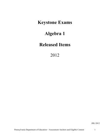 Keystone Exams Algebra 1 Released Items - East Penn School District