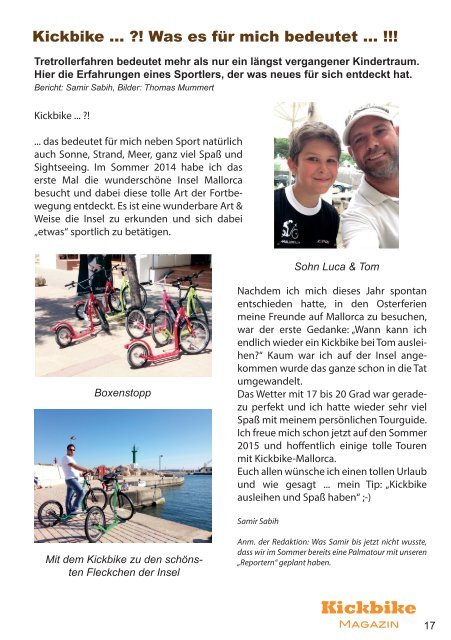 Kickbike Magazin Mallorca Frühjahr 2015 - Das Tretrollermagazin 