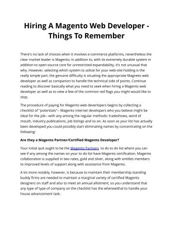 Hiring A Magento Web Developer - Things To Remember