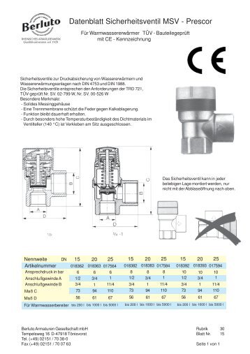 Datenblatt Sicherheitsventil MSV - Prescor