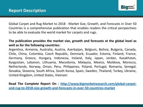 Global Carpet and Rug Market to 2018 - Market Size, Growth, and Forecasts in Over 50 Countries