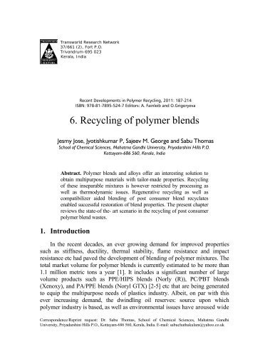 6. Recycling of polymer blends - Transworld Research Network