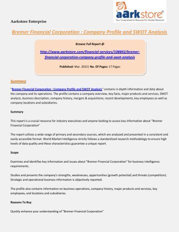 Aarkstore - Bremer Financial Corporation : Company Profile and SWOT Analysis