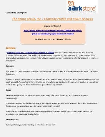 Aarkstore - The Renco Group, Inc. : Company Profile and SWOT Analysis