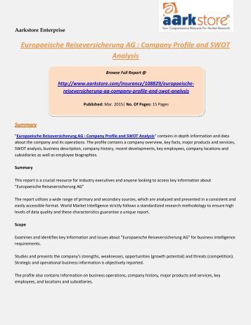 Aarkstore - Europaeische Reiseversicherung AG : Company Profile and SWOT Analysis