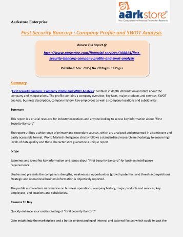 Aarkstore - First Security Bancorp : Company Profile and SWOT Analysis