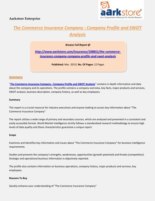 Aarkstore The Commerce Insurance Company Company Profile And Swot Analysis