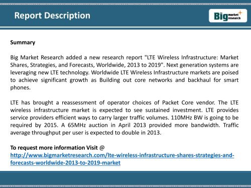 2013-2019 LTE Wireless Infrastructure: Market Size, Share, Trends