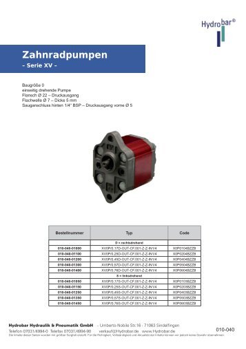 Zahnradpumpen - Hydrobar Hydraulik & Pneumatik GmbH