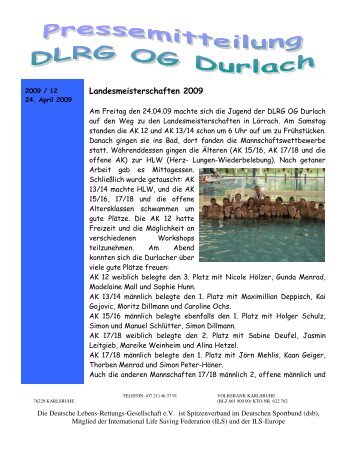 Landesmeisterschaften 2009 - DLRG Ortsgruppe Durlach eV