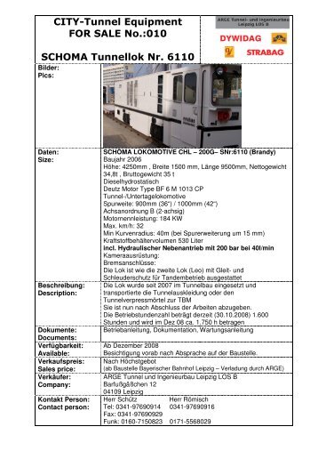 CITY-Tunnel Equipment FOR SALE No.:010 SCHOMA Tunnellok Nr ...