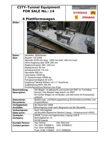 CITY-Tunnel Equipment FOR SALE No.: 14 4 Plattformwagen