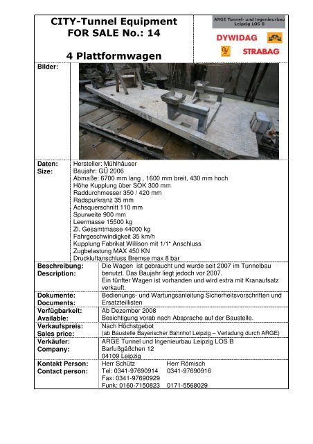 CITY-Tunnel Equipment FOR SALE No.: 14 4 Plattformwagen