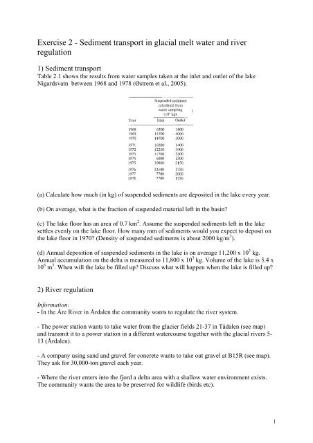 Exercise 2 - Sediment transport in glacial melt water and river ...