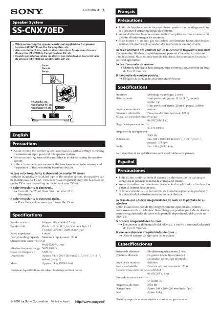 Sony SS-CNX70ED - Speaker System Instructions  (primary manual)