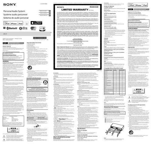 Sony SRS-X7 - Reference Guide
