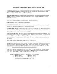 MATH 1060 â TRIGONOMETRY SYLLABUS â SPRING 2008 ...