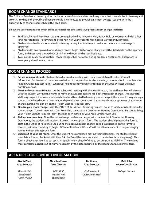 Room Change Standards The