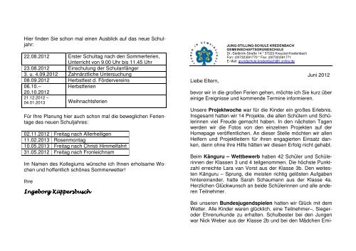 Elternbrief Juni 2012 - Grundschule Kredenbach