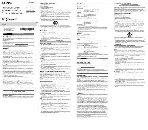 Sony SRS-X2/BLK - Reference Guide