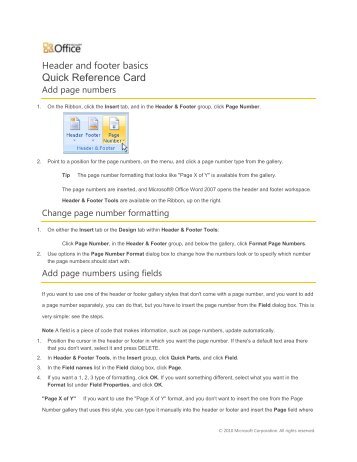 Header & Footer Quick Reference Card