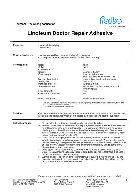 Linoleum Doctor Repair Adhesive Forbo Chemie