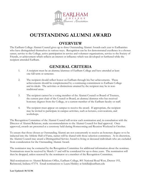 Criteria for award (pdf) - Earlham College