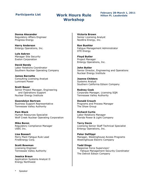 Participants List - Nuclear Energy Institute