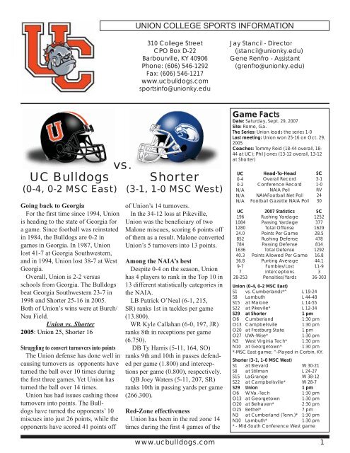 UC Bulldogs vs. Shorter - Union College Athletics