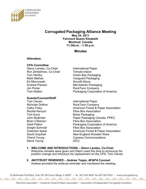 Minutes - Corrugated Packaging Council