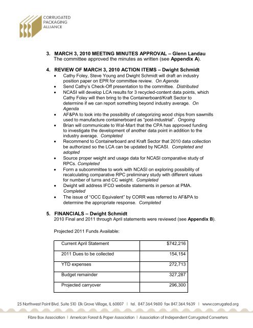 Minutes - Corrugated Packaging Council