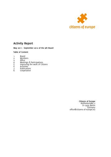 Activity Report 11 - Citizens of Europe