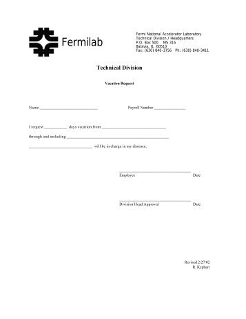 Vacation Request Form - Fermilab Technical Division