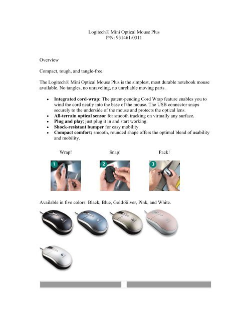 Logitech® Mini Optical Mouse Plus P/N: 931461-0311 Overview ...