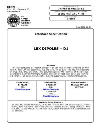 D1 Dipole Interface v1.3 (Submitted to CERN 31 October 02)